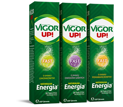 Trzy opakowania produktów Vigor UP!
